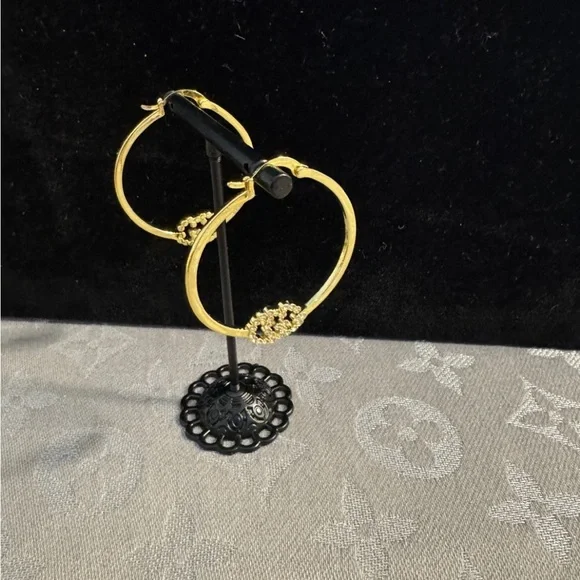 Gucci Gold GG Crystal Hoop Earrings - Picture 4 of 5